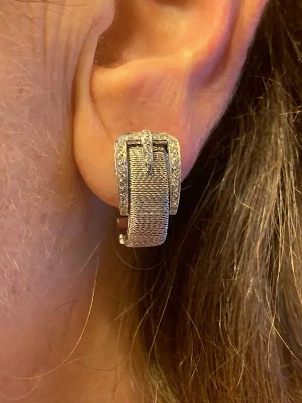 18K White Gold Diamond Buckle Earrings - image 8