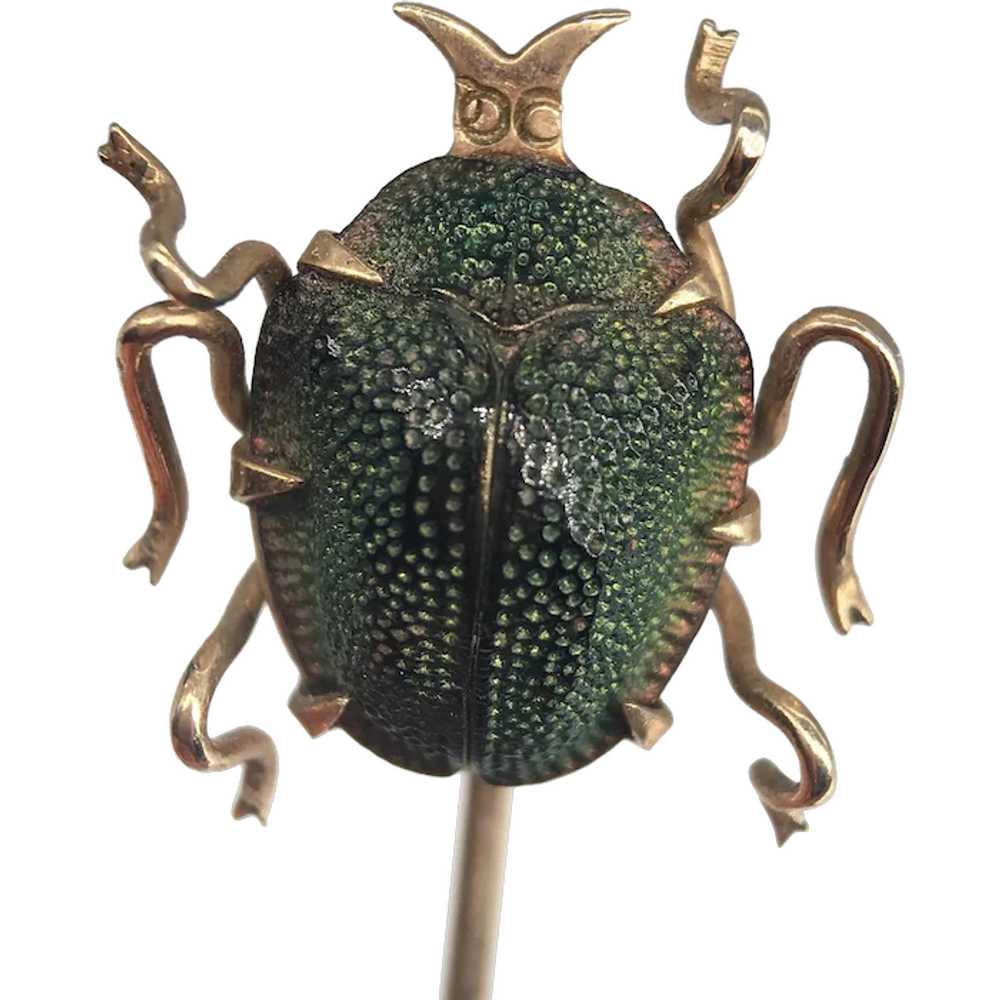 Antique 10k Gold Genuine Scarab Beetle Bug Insect… - image 1