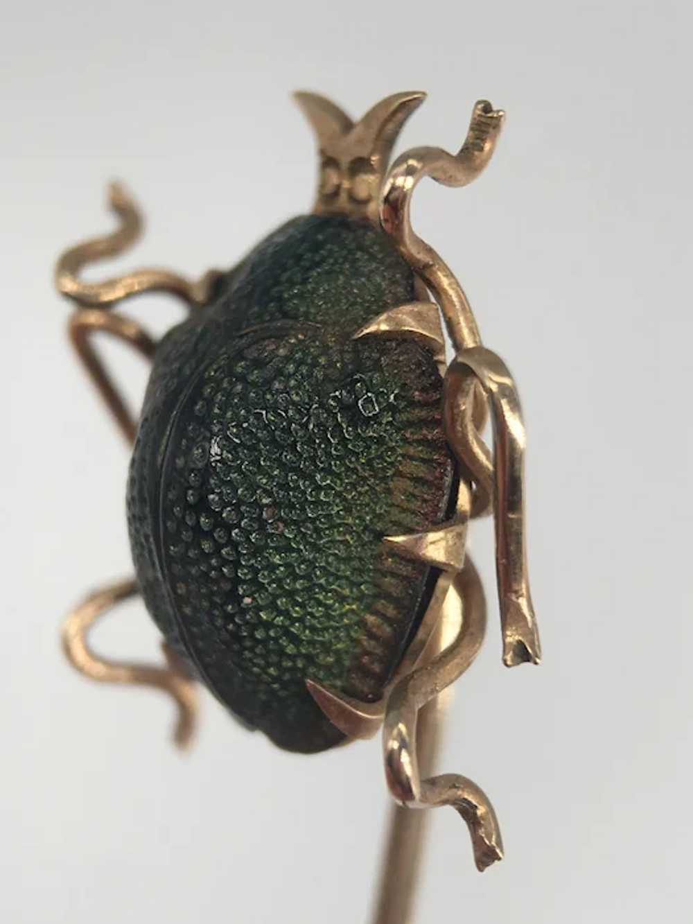 Antique 10k Gold Genuine Scarab Beetle Bug Insect… - image 4