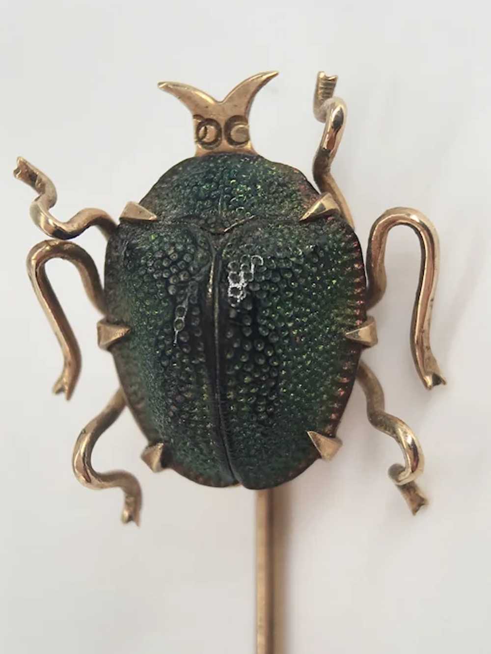 Antique 10k Gold Genuine Scarab Beetle Bug Insect… - image 7