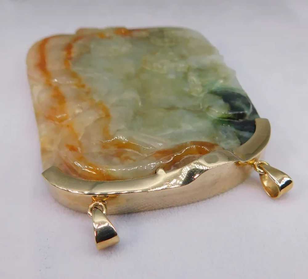 Large Vintage 14k Gold 585 Green Russet Jadeite J… - image 11