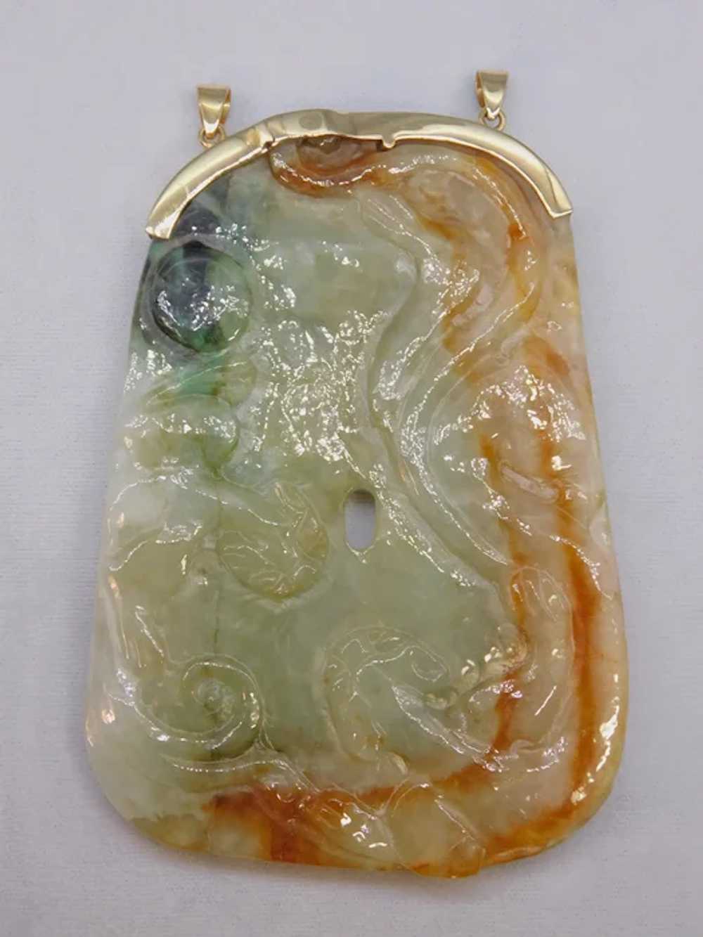 Large Vintage 14k Gold 585 Green Russet Jadeite J… - image 12