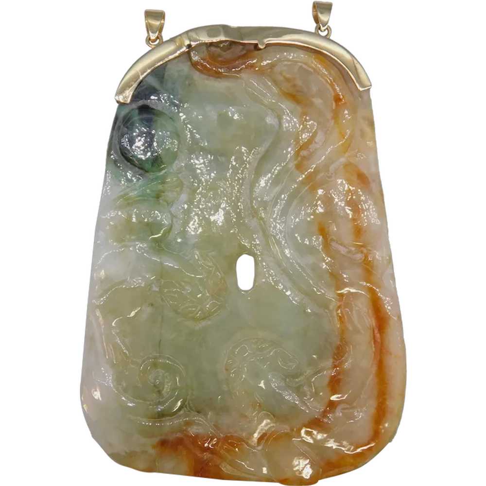 Large Vintage 14k Gold 585 Green Russet Jadeite J… - image 1