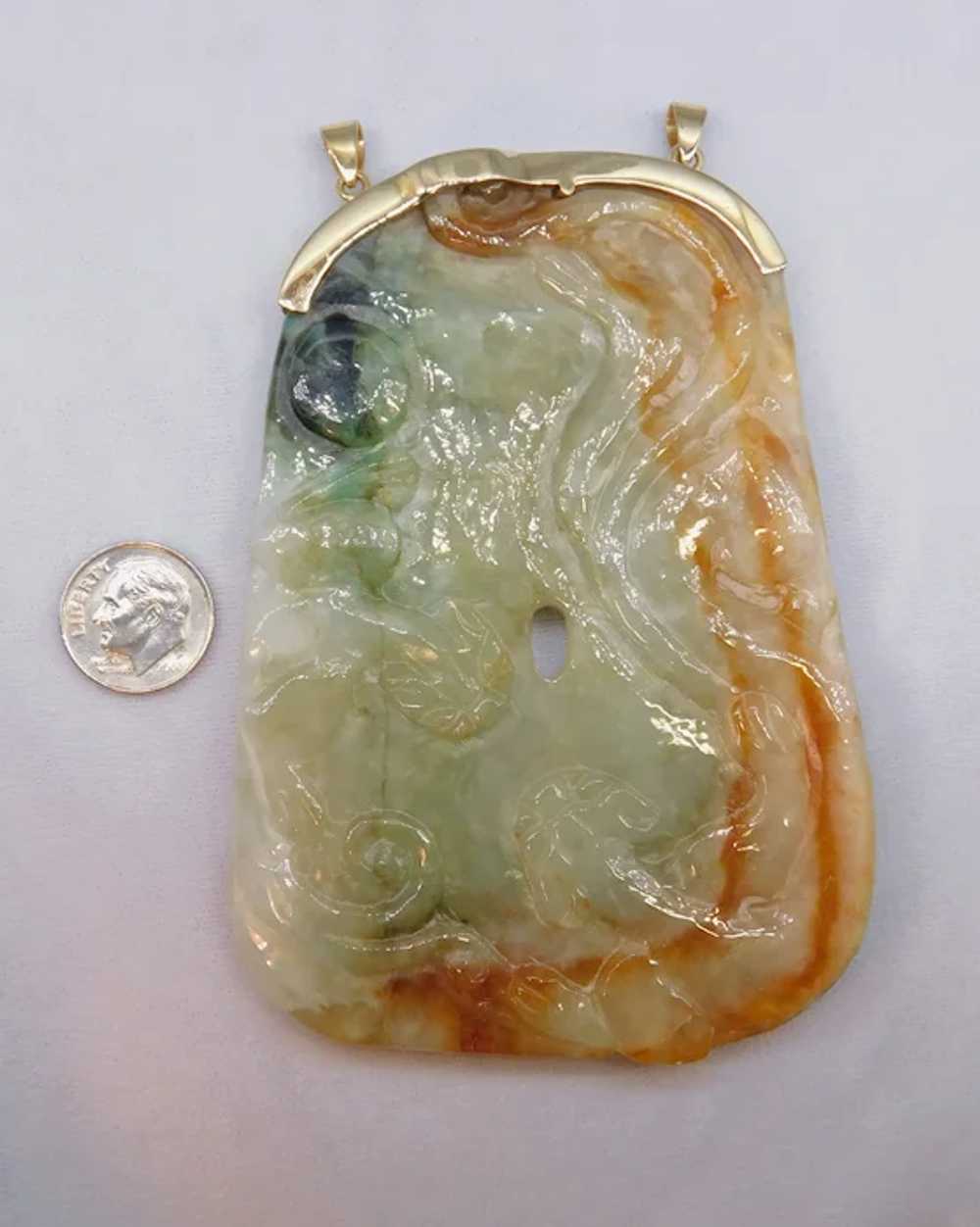 Large Vintage 14k Gold 585 Green Russet Jadeite J… - image 2