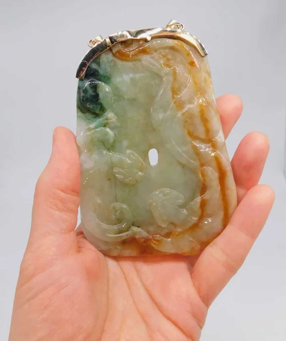 Large Vintage 14k Gold 585 Green Russet Jadeite J… - image 3