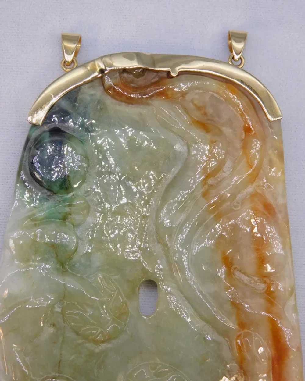 Large Vintage 14k Gold 585 Green Russet Jadeite J… - image 7