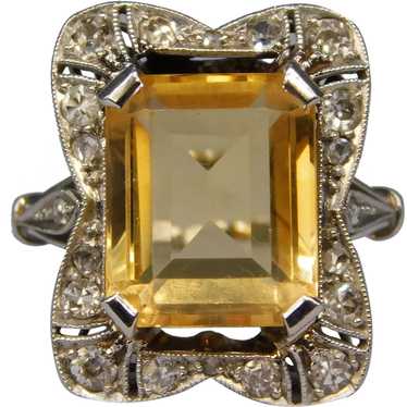 Antique Belle Époque Platinum Emerald Cut Citrine 