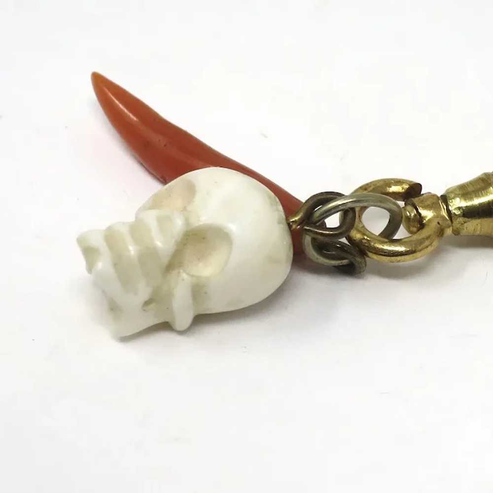 Rare Antique Victorian Hand Carved Skull Coral Ch… - image 3