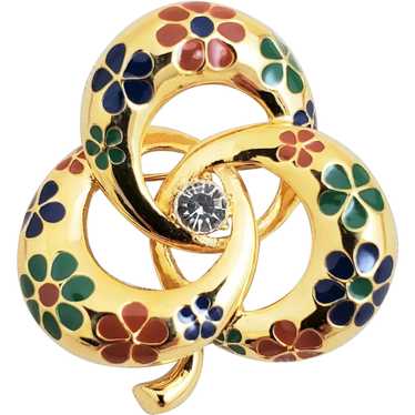 Vintage JOAN RIVERS Enamel Flowers Shamrock Pin