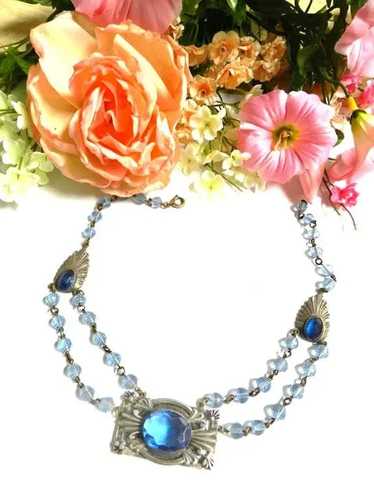 Gorgeous Czech Early 1900's Sapphire Glass Necklac