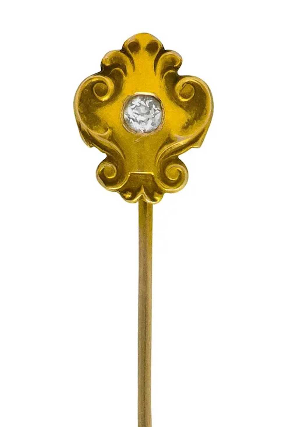 Victorian Diamond 14 Karat Gold Scrolling Stickpin - image 2