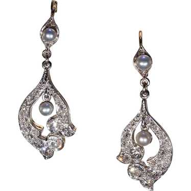 Antique Edwardian Diamond Pearl Earrings 18k Gold 