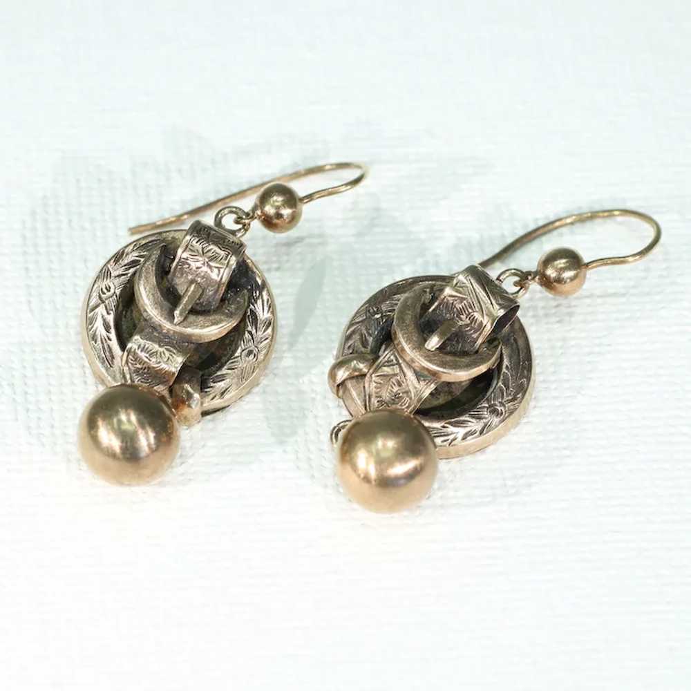 Antique Victorian Gold Buckle Earrings - image 2