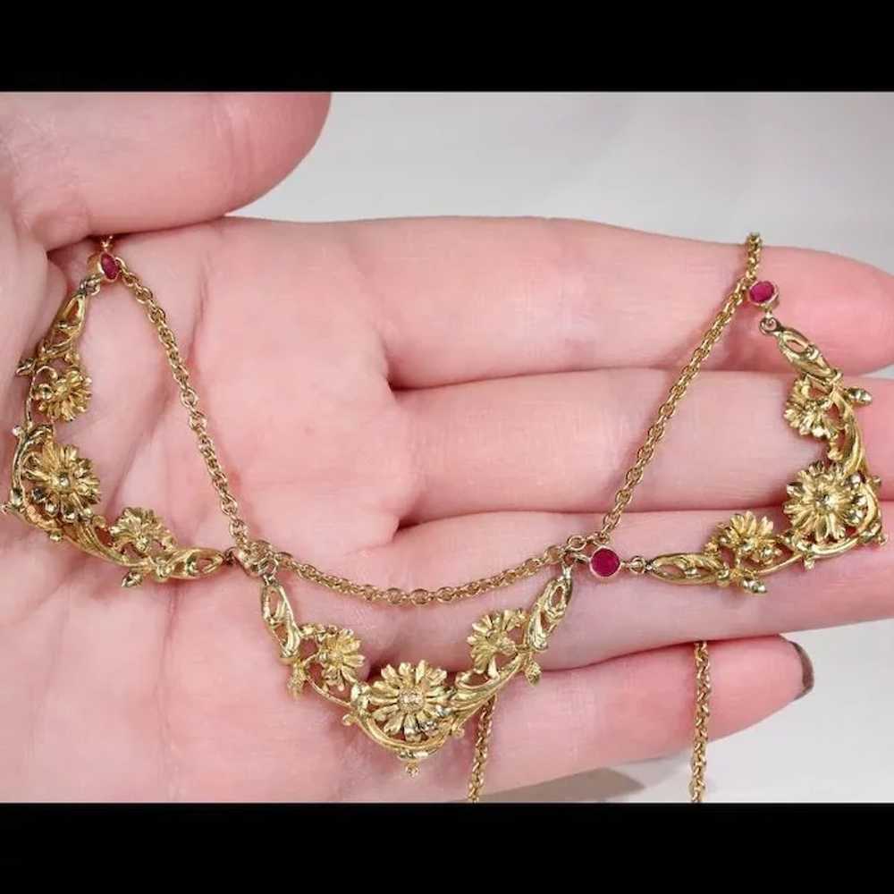 Art Nouveau Ruby Gold Necklace French Floral - image 4