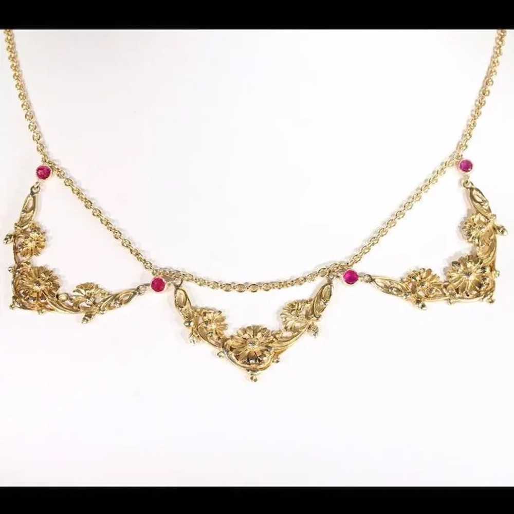 Art Nouveau Ruby Gold Necklace French Floral - image 5
