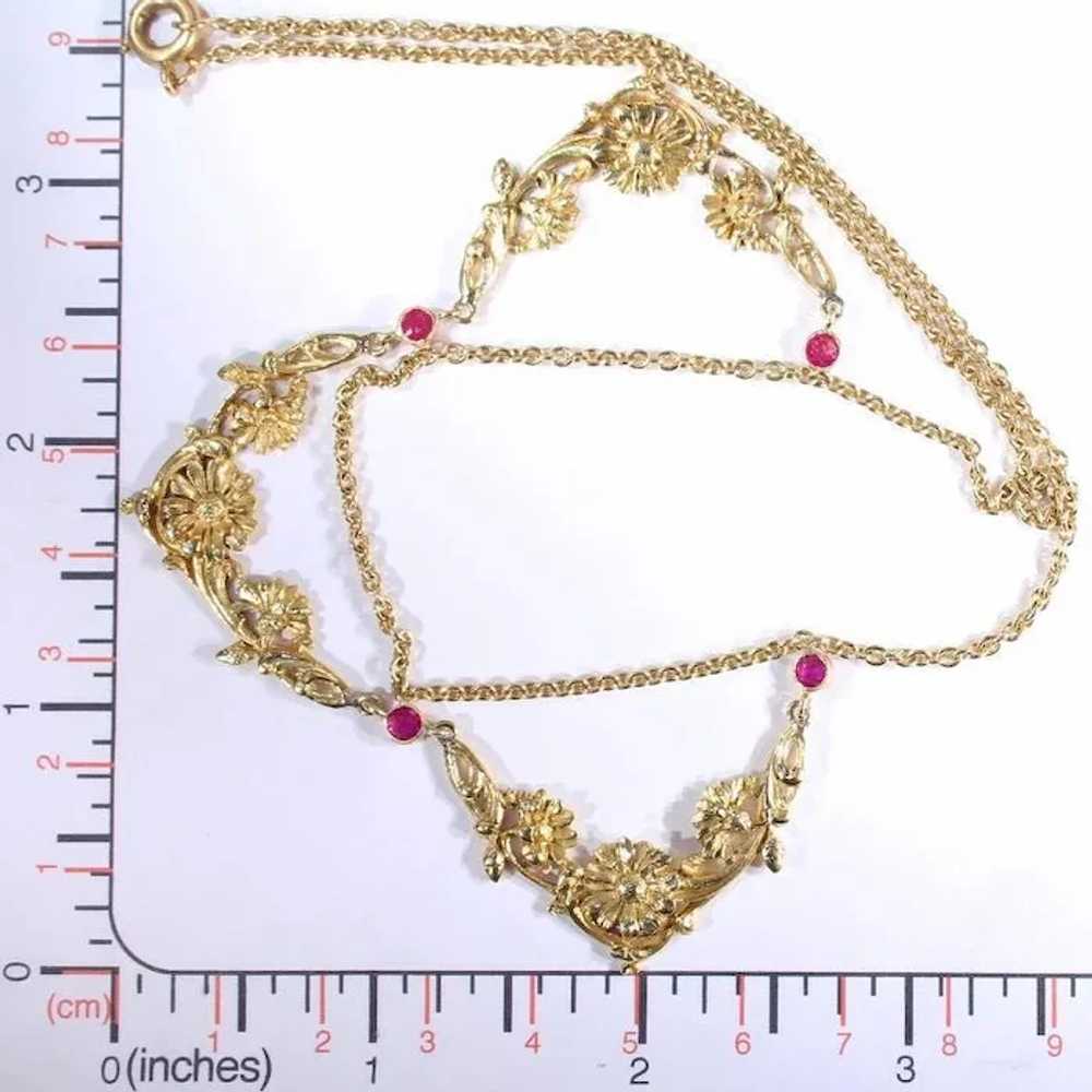 Art Nouveau Ruby Gold Necklace French Floral - image 6