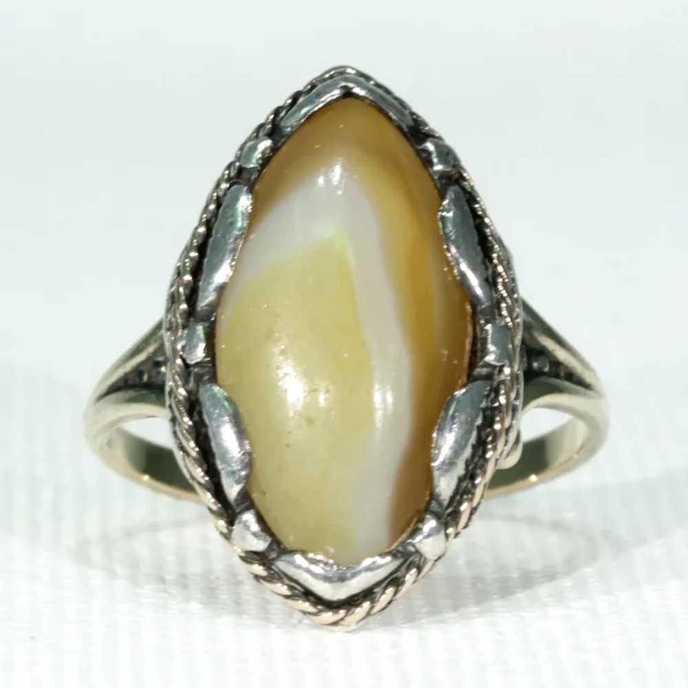 Antique Navette Gold Agate Ring - image 11