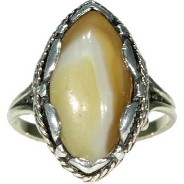 Antique Navette Gold Agate Ring - image 1