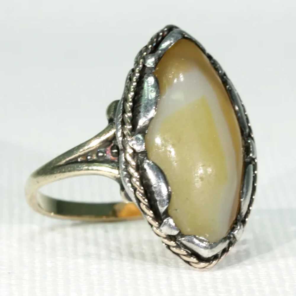 Antique Navette Gold Agate Ring - image 2