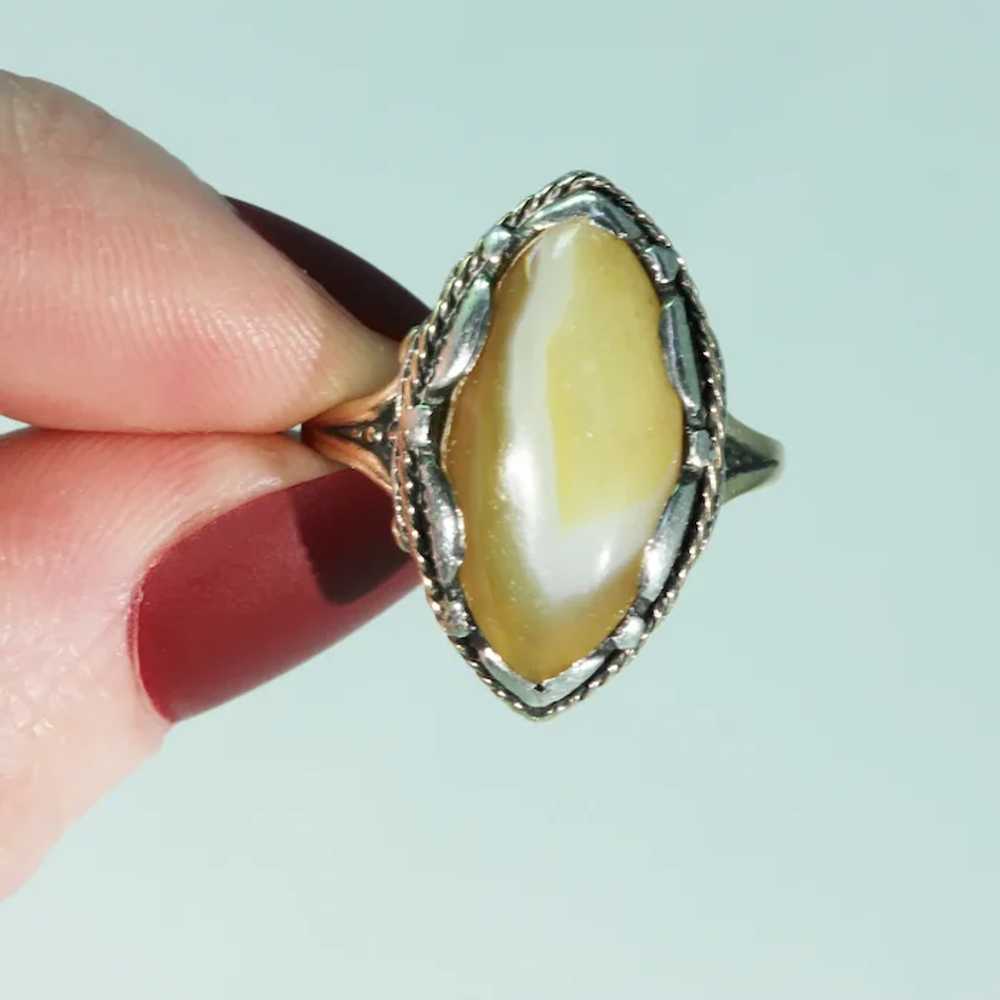 Antique Navette Gold Agate Ring - image 6