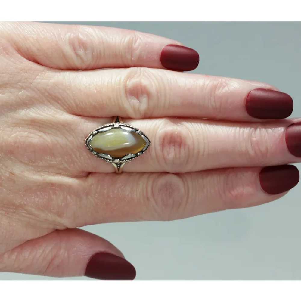 Antique Navette Gold Agate Ring - image 8