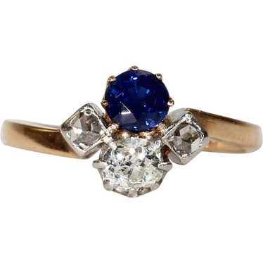 French Belle Époque Sapphire Diamond Gold Ring