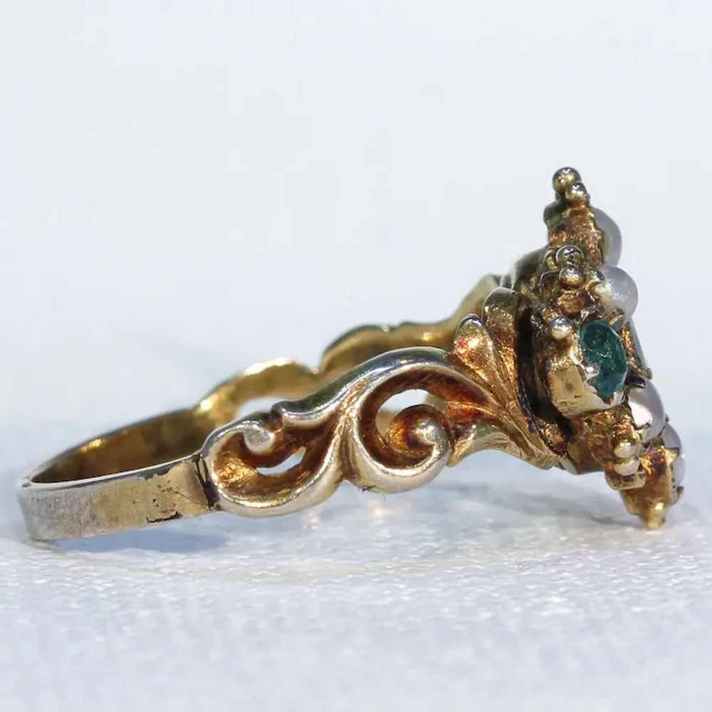 Early Victorian Green Garnet Doublet Pearl Ring - image 3