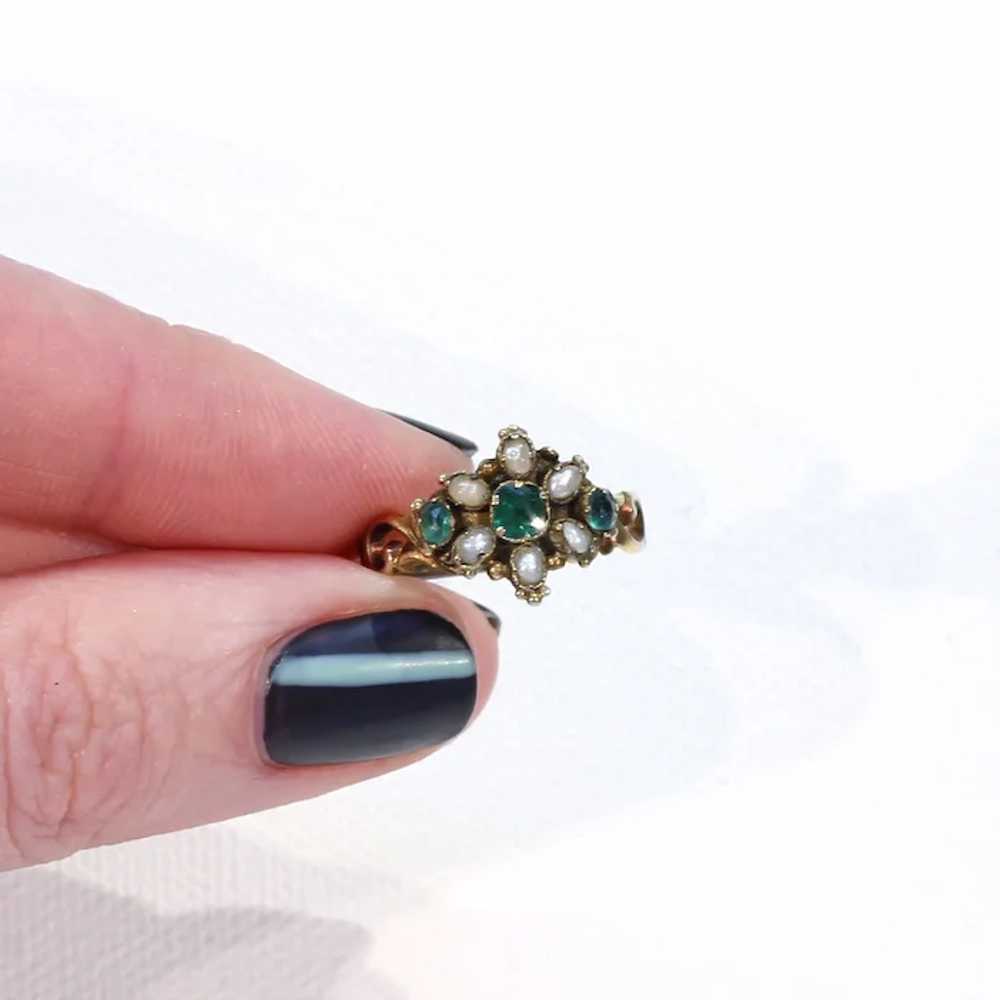 Early Victorian Green Garnet Doublet Pearl Ring - image 6