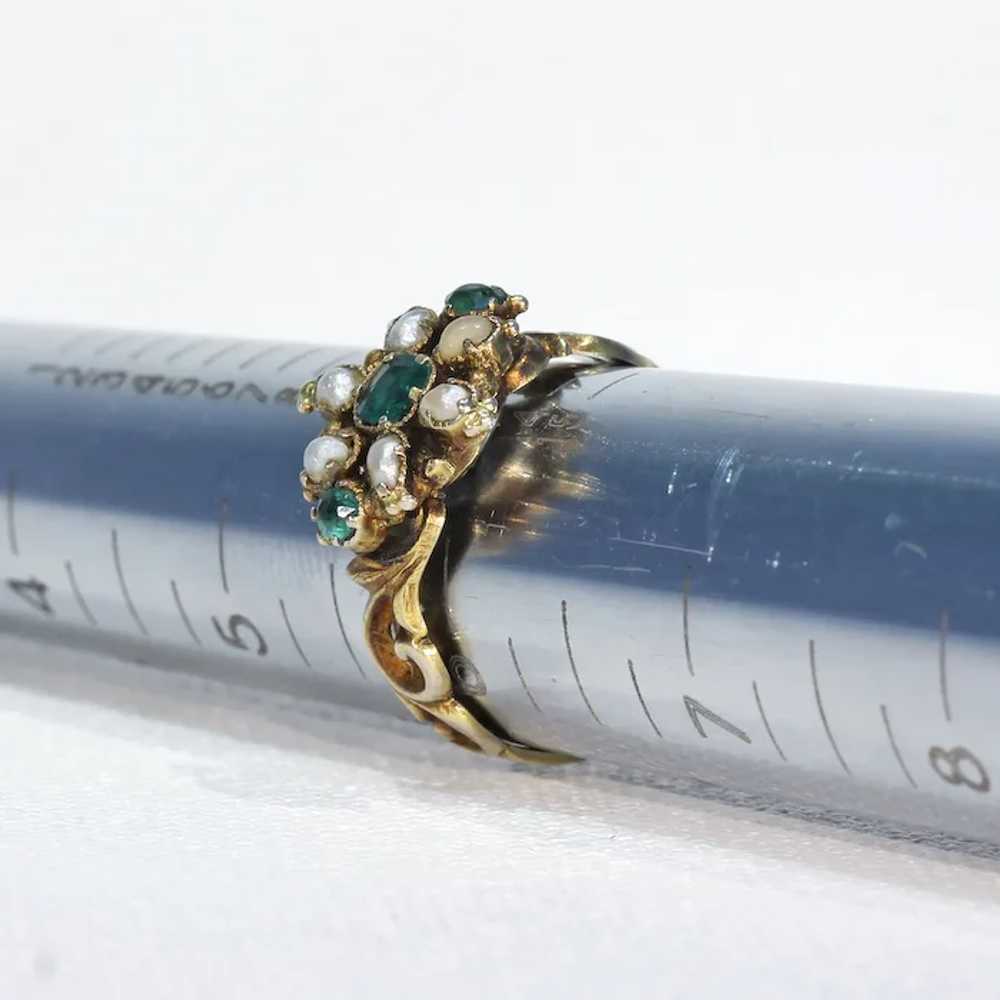 Early Victorian Green Garnet Doublet Pearl Ring - image 8