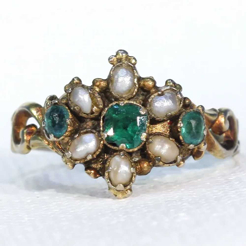 Early Victorian Green Garnet Doublet Pearl Ring - image 9