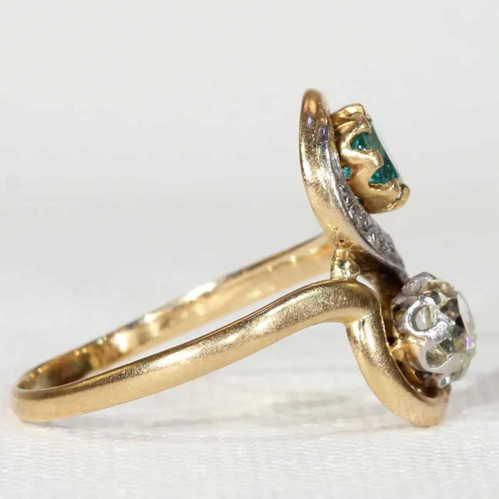 Antique French Toi et Moi Diamond Emerald Ring 18… - image 4