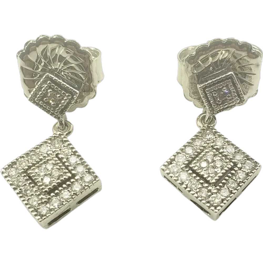 Vintage 10 Karat White Gold Diamond Drop Earrings - image 1