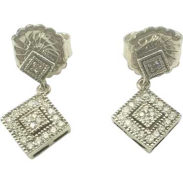 Vintage 10 Karat White Gold Diamond Drop Earrings - image 1