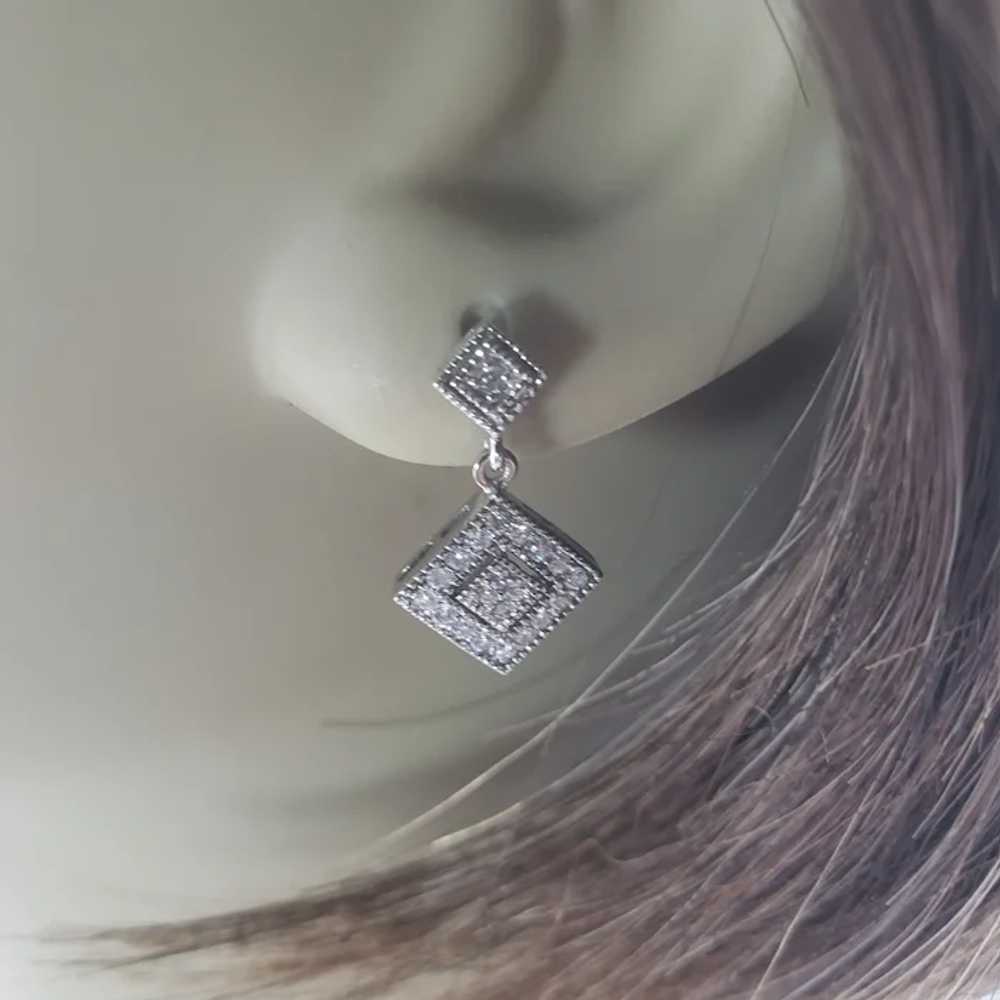 Vintage 10 Karat White Gold Diamond Drop Earrings - image 8