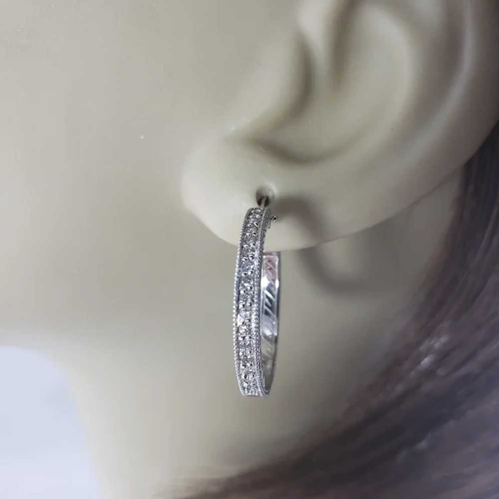 Vintage 14 Karat White Gold Diamond Hoop Earrings - image 8