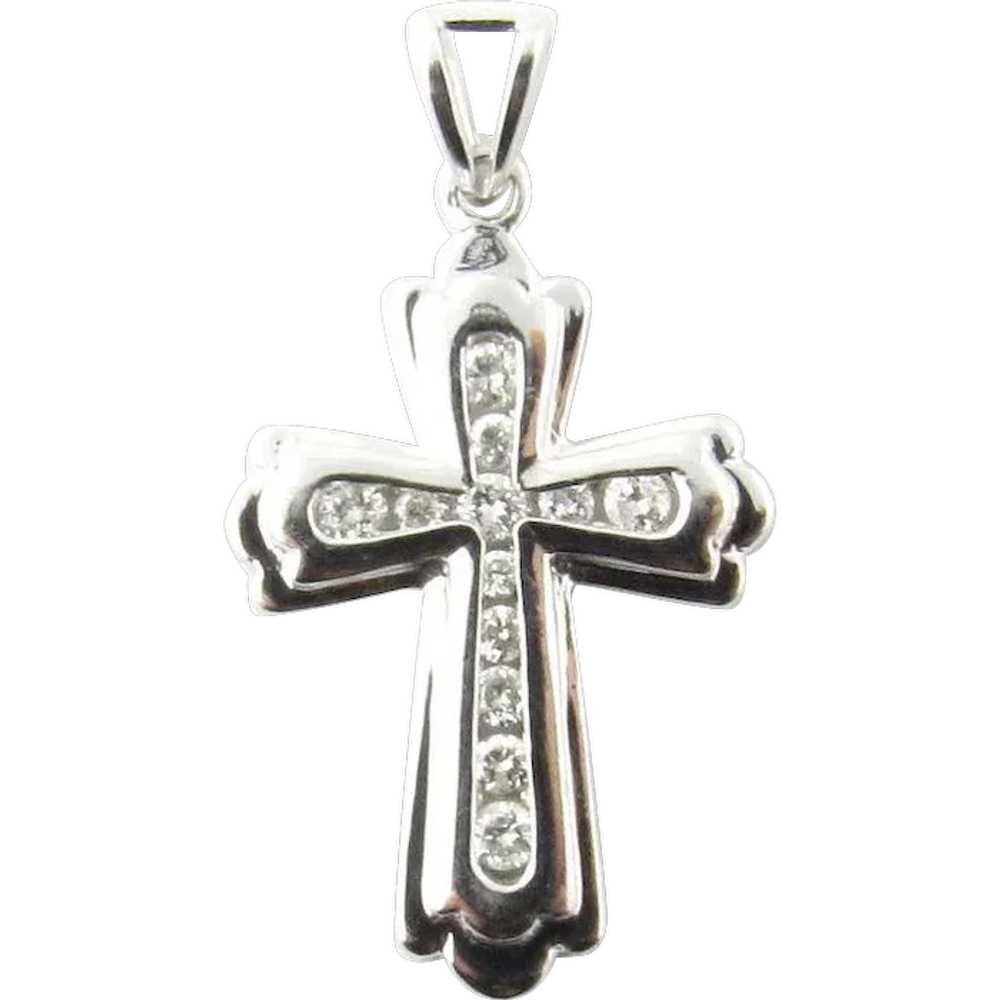 Vintage 14 Karat White Gold Diamond Cross Pendant - image 1