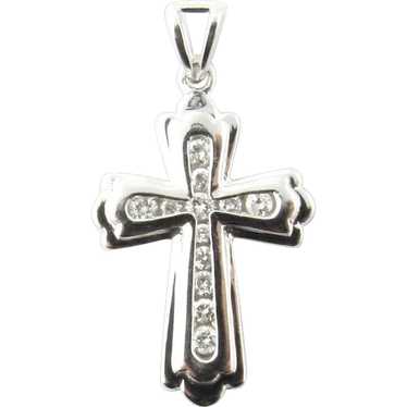 Vintage 14 Karat White Gold Diamond Cross Pendant - image 1