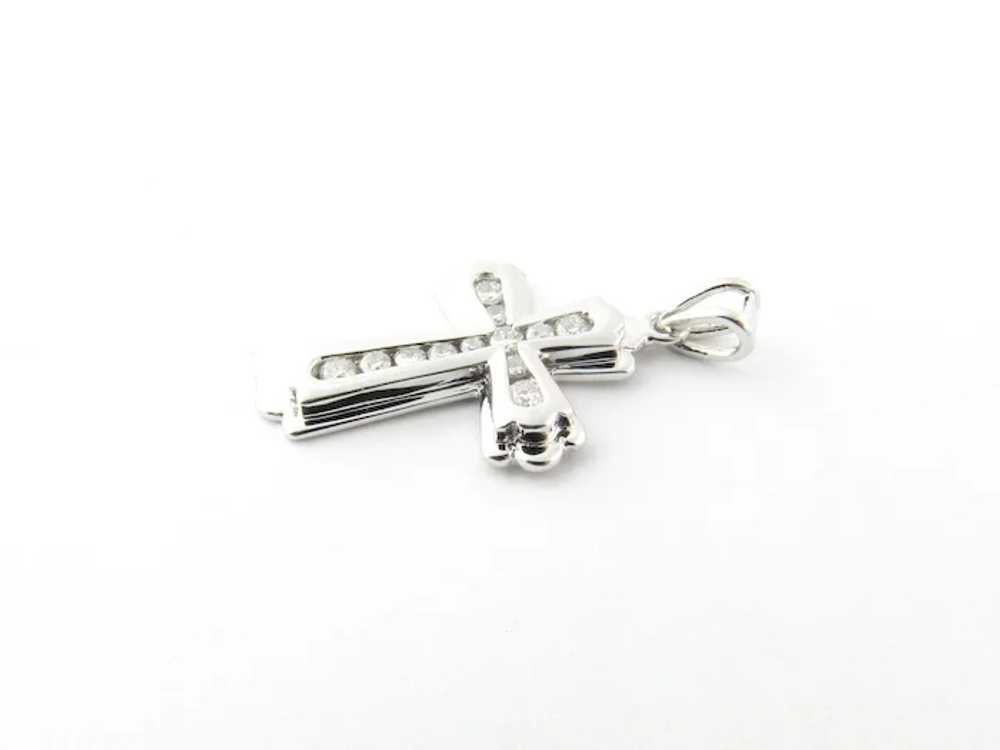 Vintage 14 Karat White Gold Diamond Cross Pendant - image 2