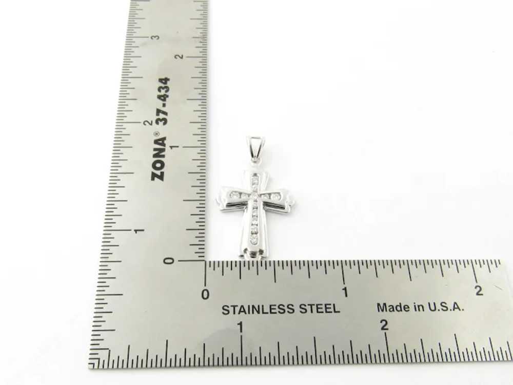 Vintage 14 Karat White Gold Diamond Cross Pendant - image 5