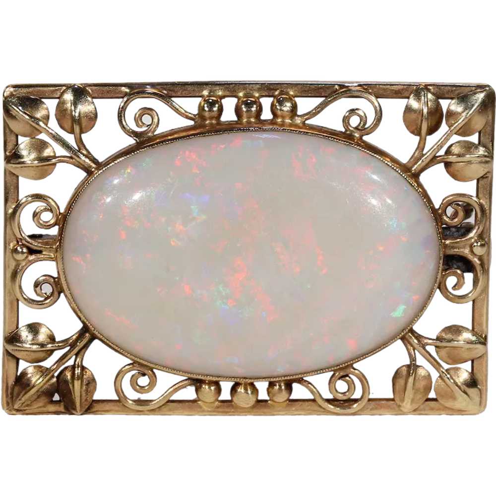 Arts & Crafts Opal Gold Brooch Pin by Henry Georg… - image 1