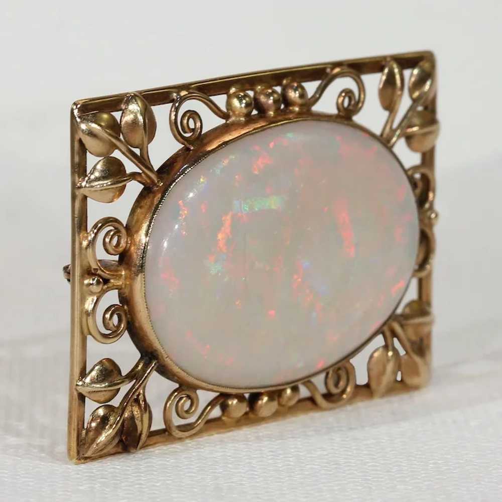 Arts & Crafts Opal Gold Brooch Pin by Henry Georg… - image 2