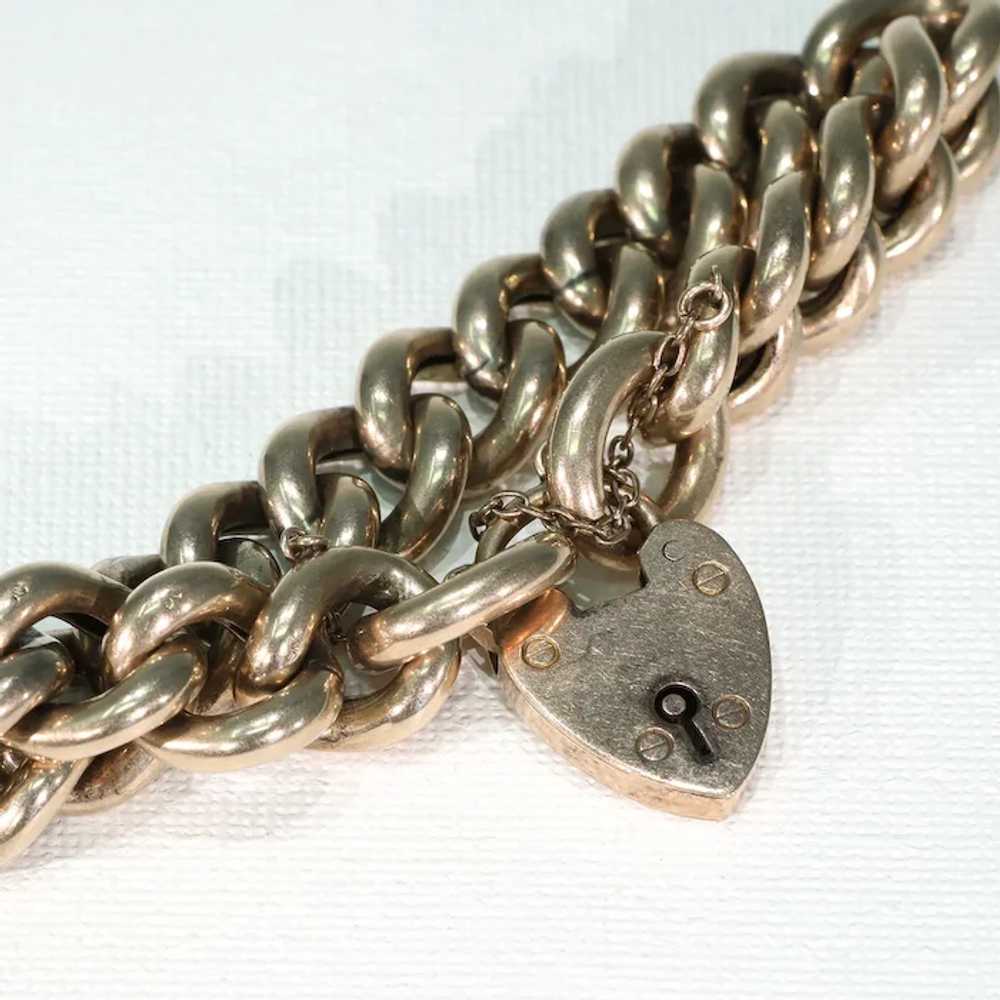 Antique Edwardian Curb Link Bracelet with Heart L… - image 2