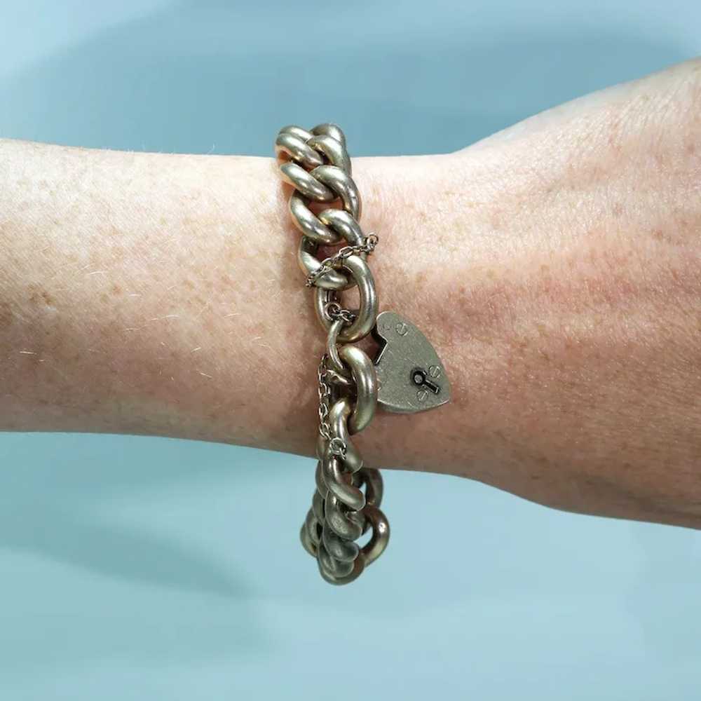 Antique Edwardian Curb Link Bracelet with Heart L… - image 3