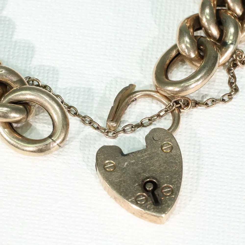 Antique Edwardian Curb Link Bracelet with Heart L… - image 5