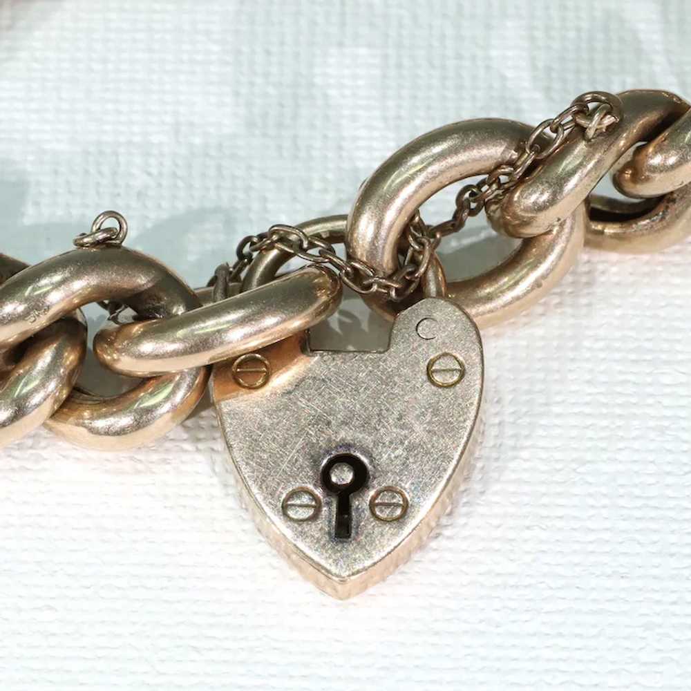 Antique Edwardian Curb Link Bracelet with Heart L… - image 6