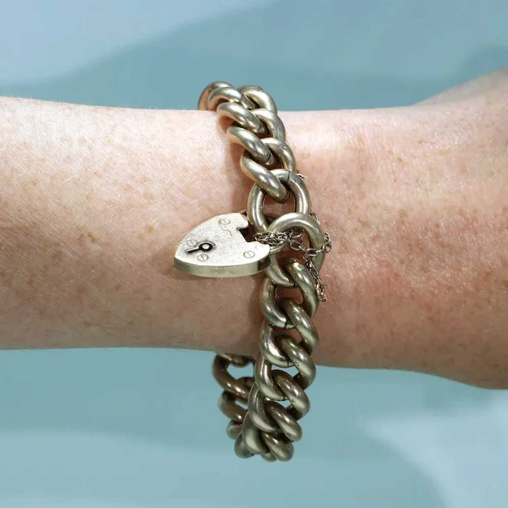 Antique Edwardian Curb Link Bracelet with Heart L… - image 8