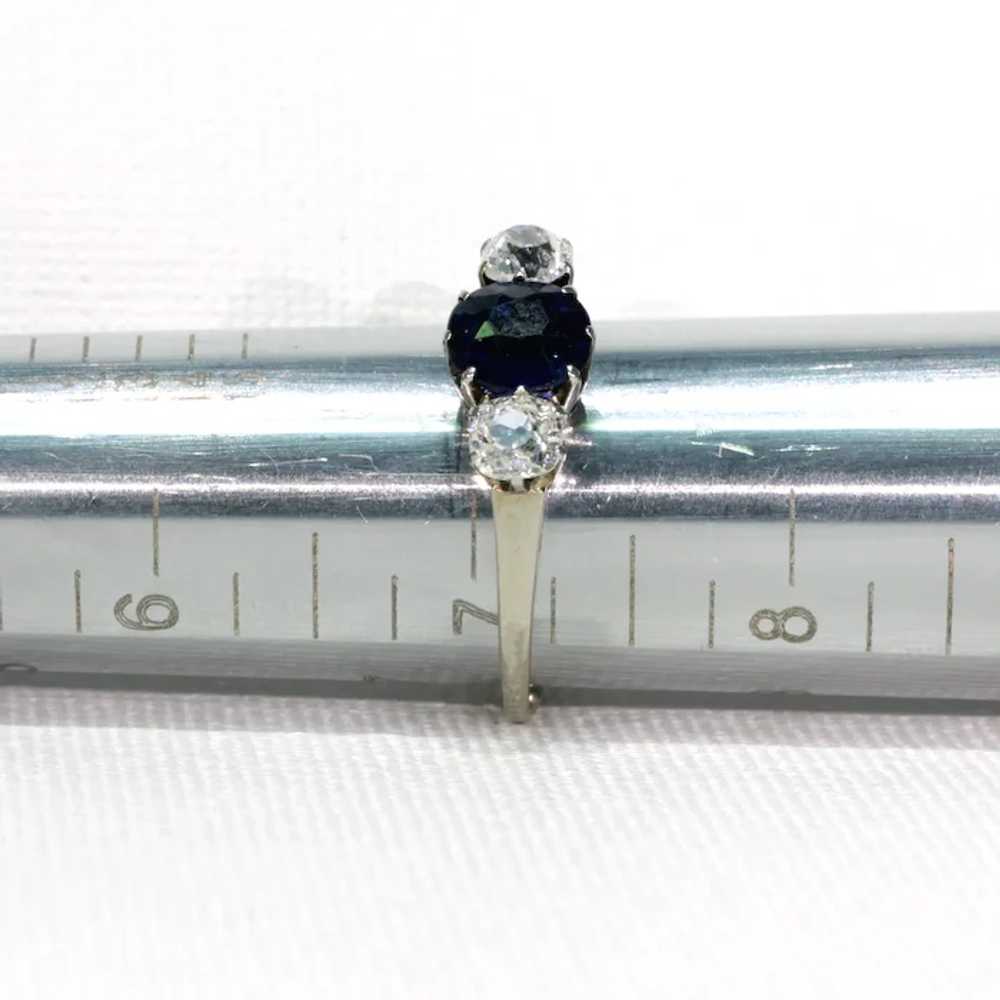 Art Deco Blue Sapphire Diamond 3 Stone Ring - image 10