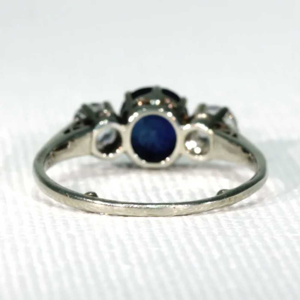 Art Deco Blue Sapphire Diamond 3 Stone Ring - image 12