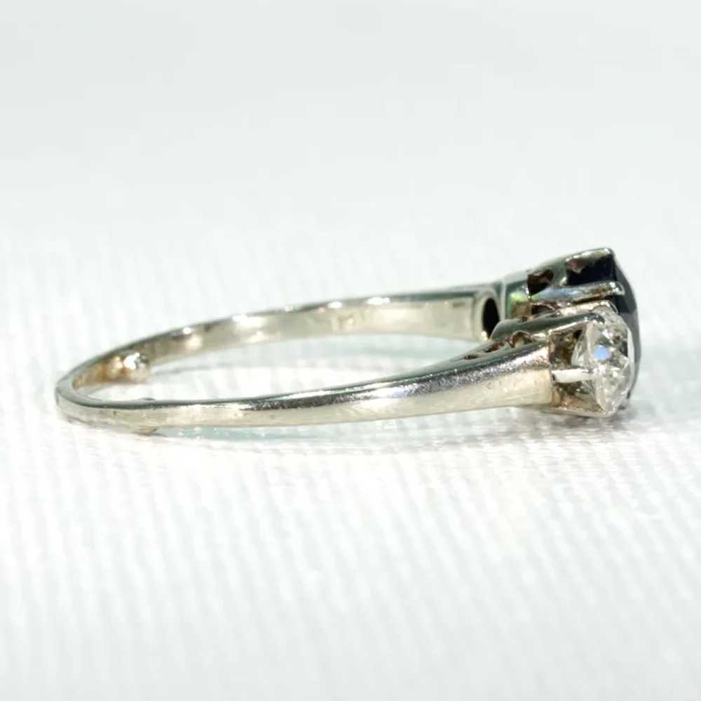 Art Deco Blue Sapphire Diamond 3 Stone Ring - image 3