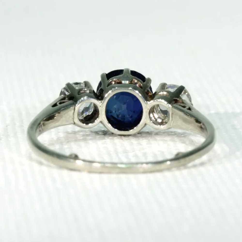 Art Deco Blue Sapphire Diamond 3 Stone Ring - image 4